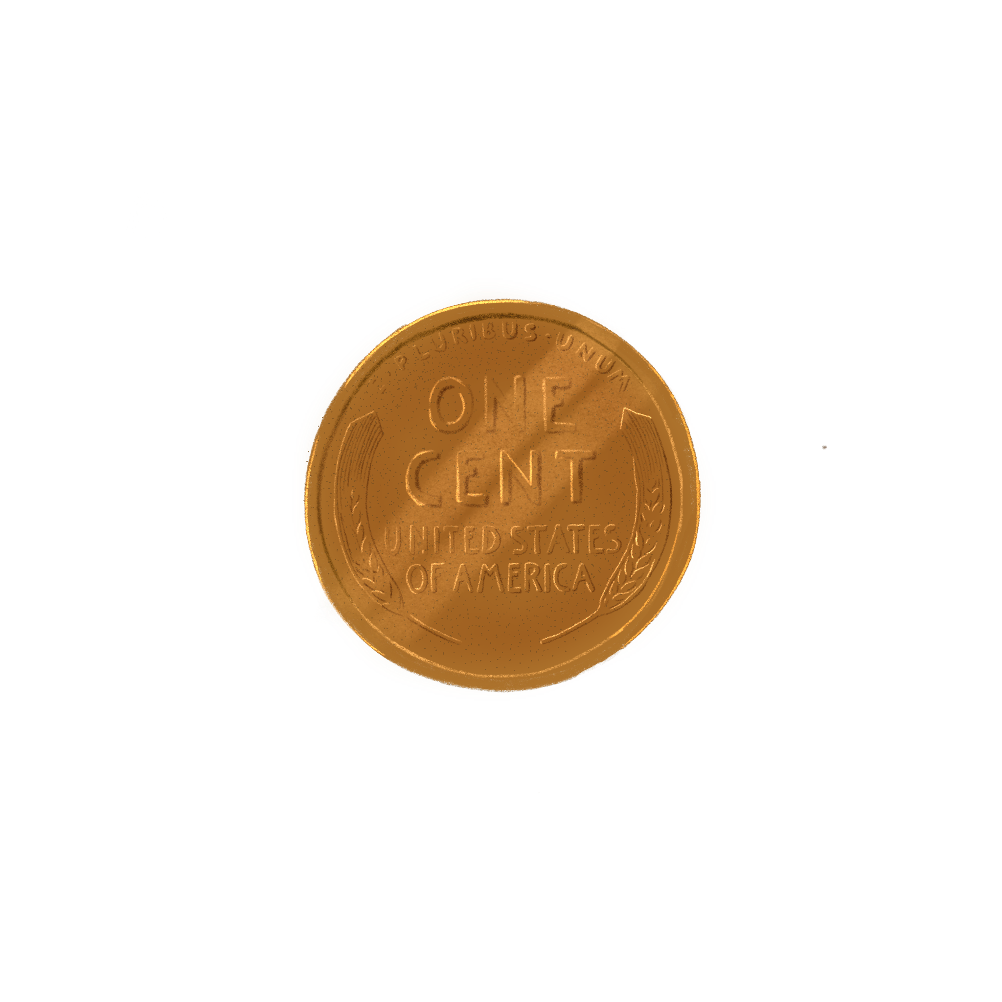 An illustrated lucky penny, face up.