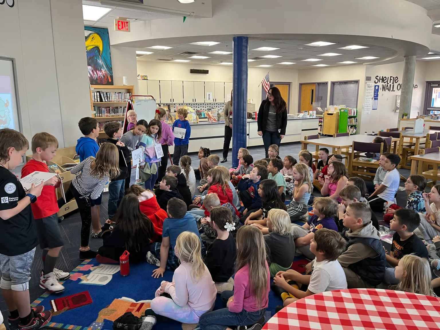 Elementary students engaged during Jennifer Hayes’s author visit.