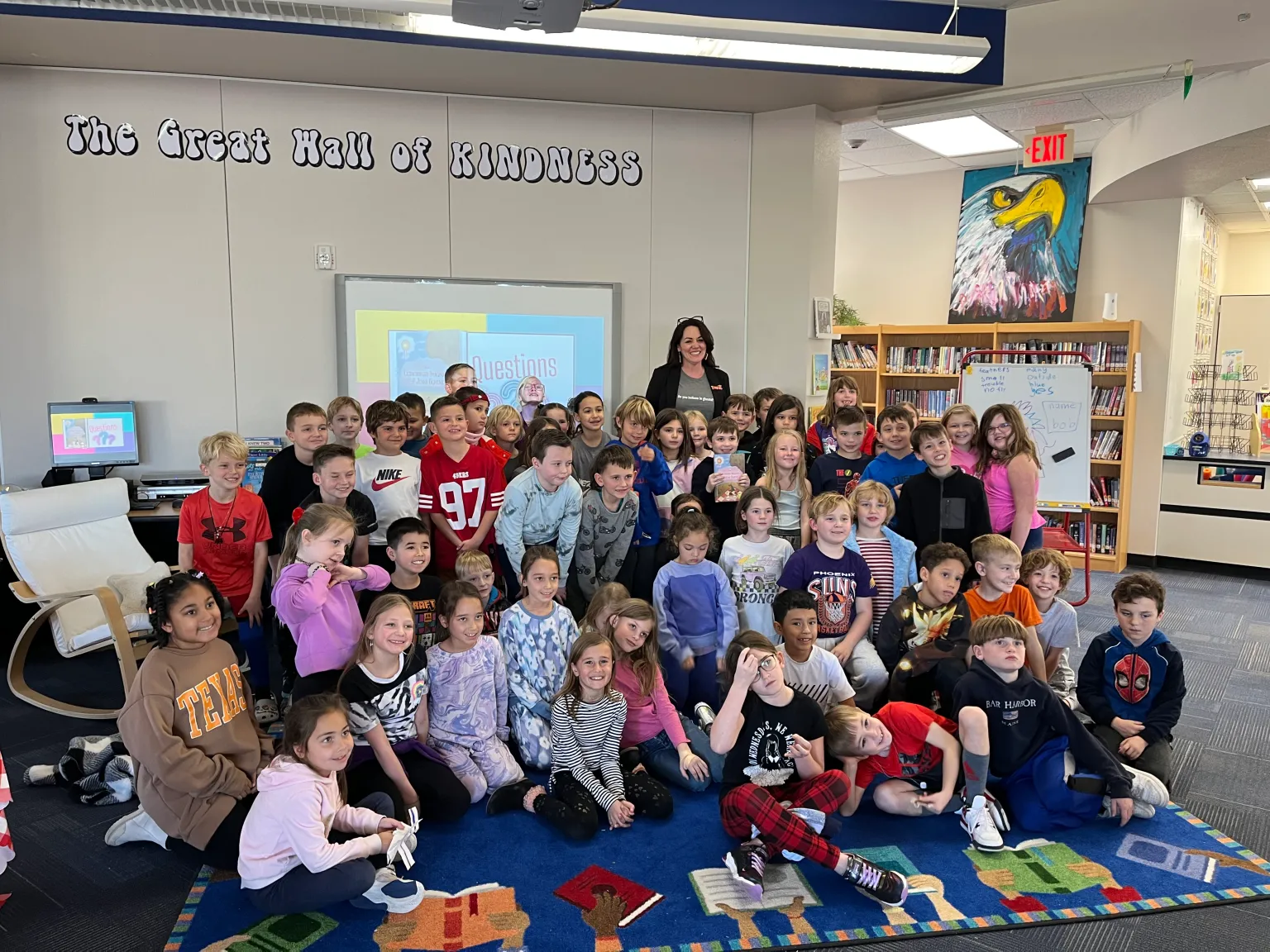 School visit: Jennifer Hayes with young readers.